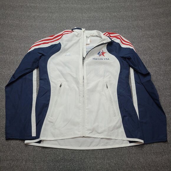 Adidas Jacket Womens Small White Blue Maccabi USA 19th Maccabiah Full Zip Team - Picture 1 of 8